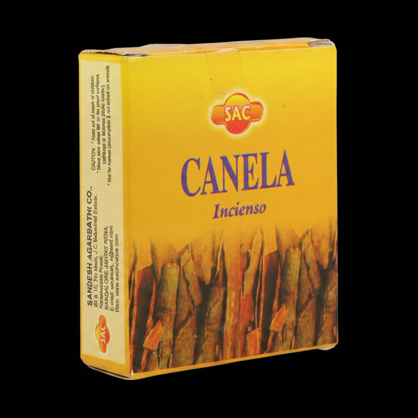 Box of SAC Canela Incenso on a white background