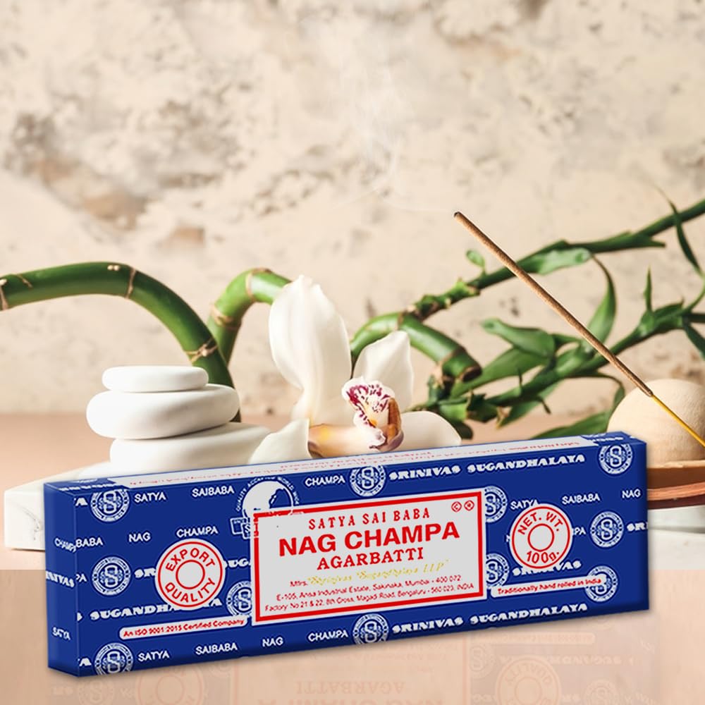100g Nag Champa Incense box with home background
