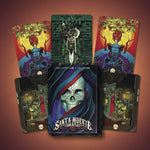 Set of 'Santa Muerte Oracle' cards with colorful and intricate designs.