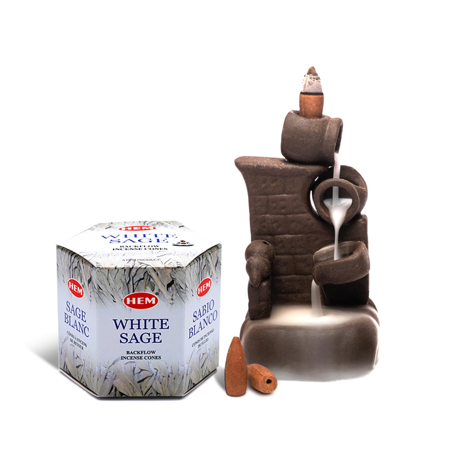 White Sage Backflow Cone Incense - HEM