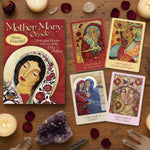 Mother Mary Oracle card set with colorful illustrations on a white background