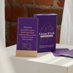 card deck on a white table.
