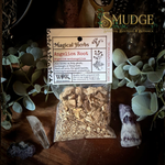 a package of angelica root in a botanical background from Smudge Metaphysical.