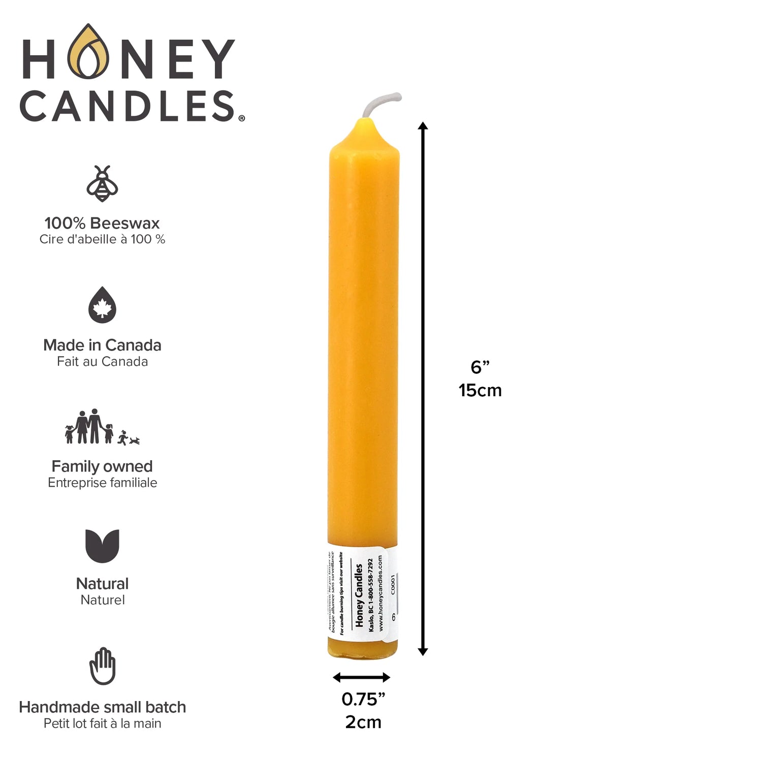 Beeswax Taper 6" tube candle