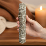Bundled sage on a wooden surface