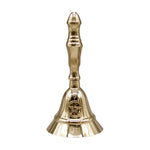 Gold bell with pentagram design on a white background