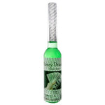 Green bottle with decorative label on a white background