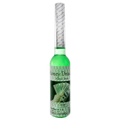 Green bottle with decorative label on a white background