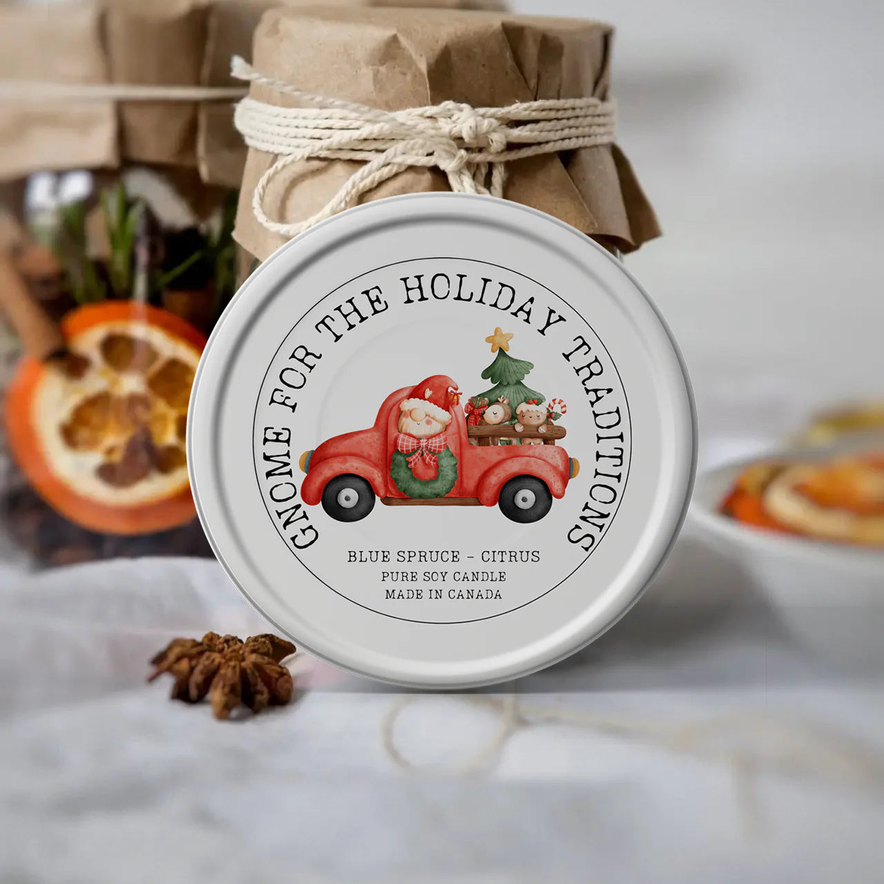 Gnome For the Holiday Traditions - Blue Spruce & Citrus Candle