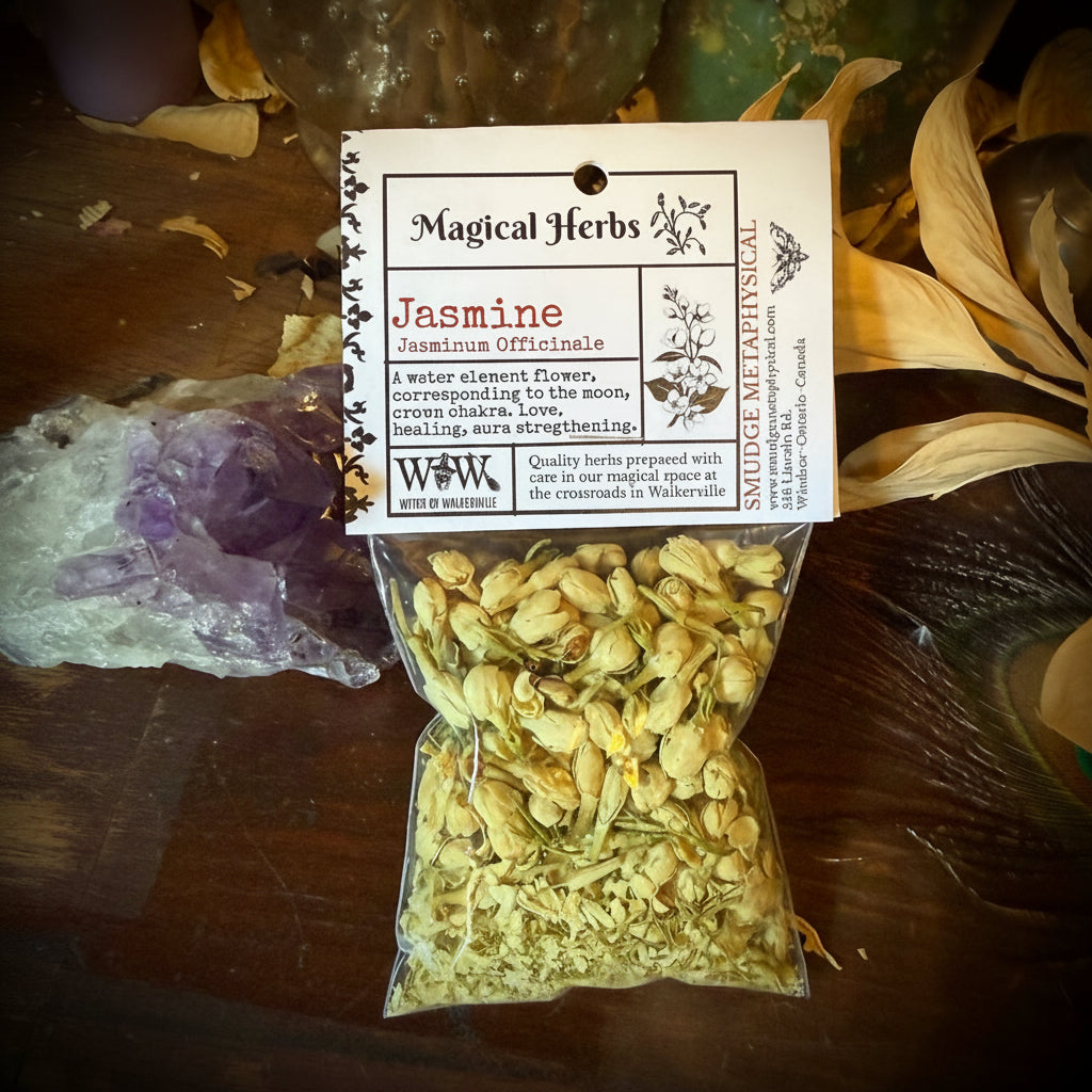Packaged herbs with a label on a wooden surface