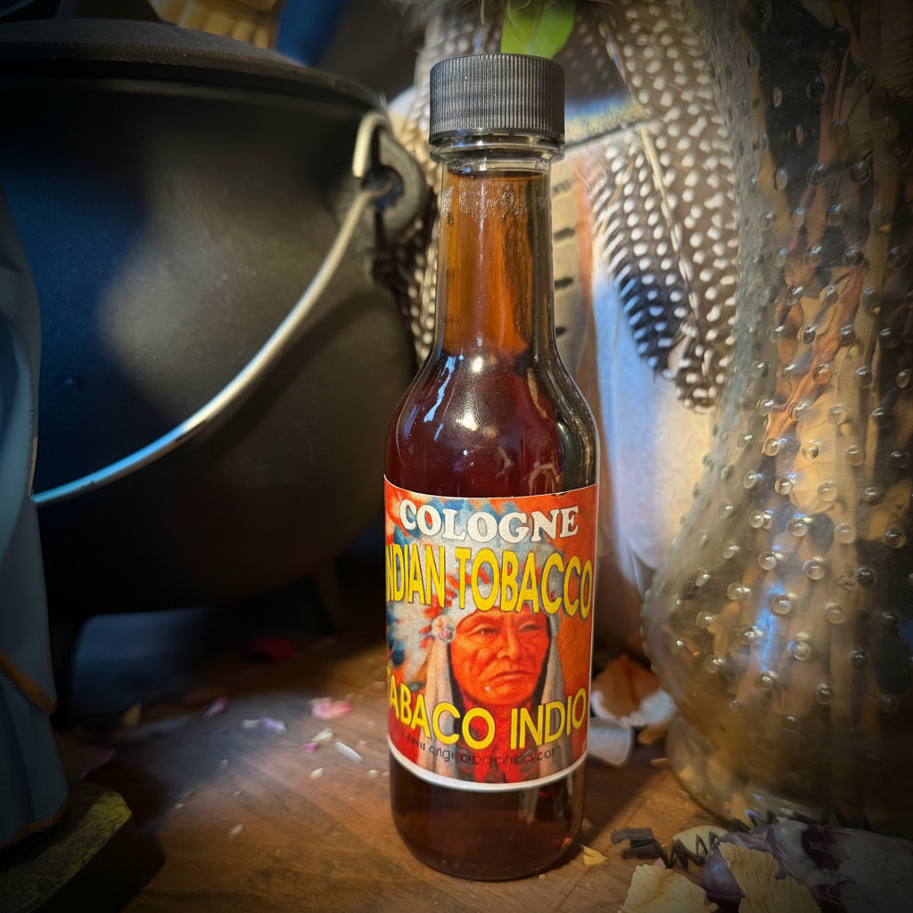 Bottle of Colonia Santo Tabacco on a wooden surface with a blurred background