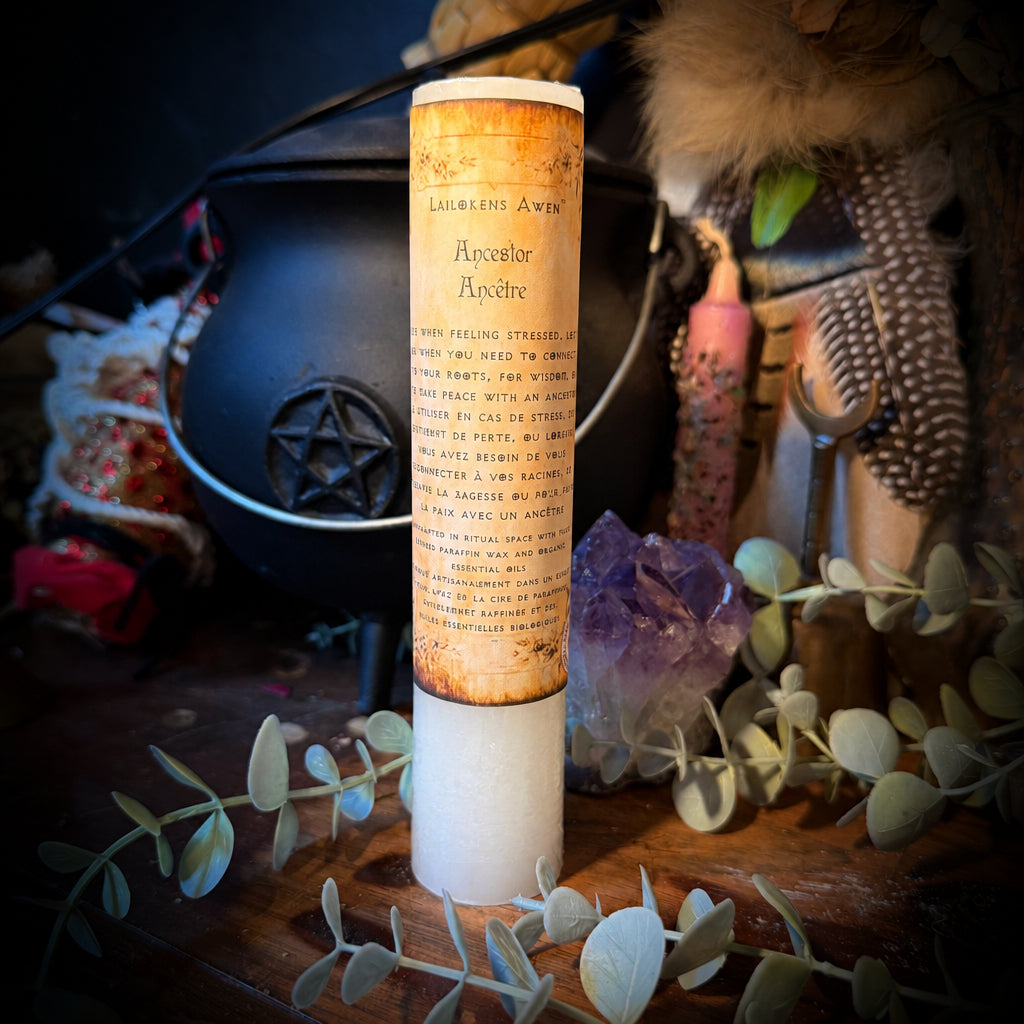 Ancestor pillar candle by ailokens Awan on a wooden altar