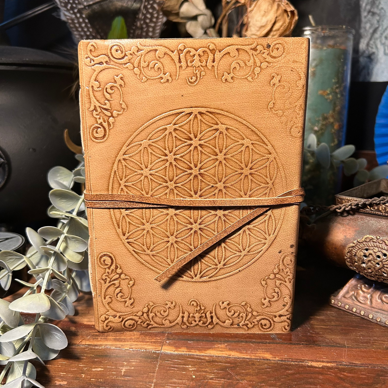 Flower of Life Leather Journal W/ Strap