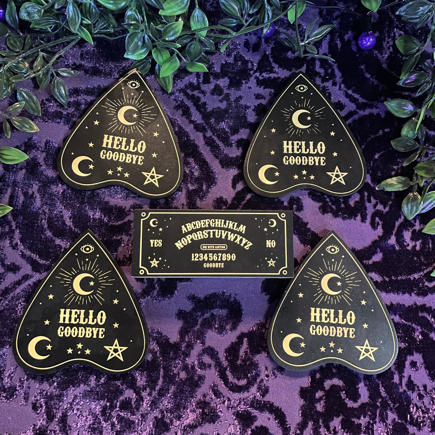 Black and Gold Talking Board Planchette Coaster Set