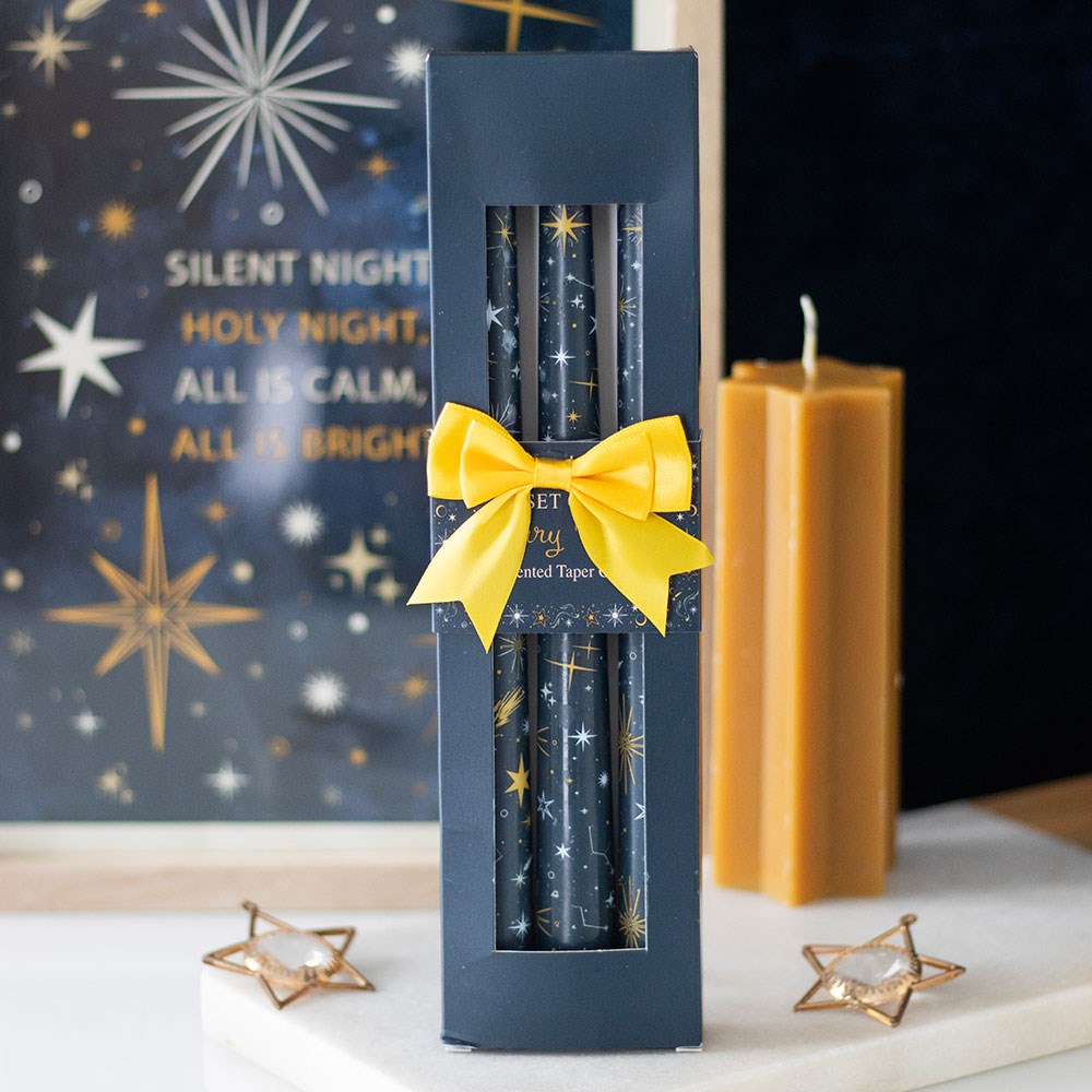 Set of 3 Starry Night Unscented Taper Candles