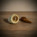 Two pieces of a dried Adam and Eve root on a white background
