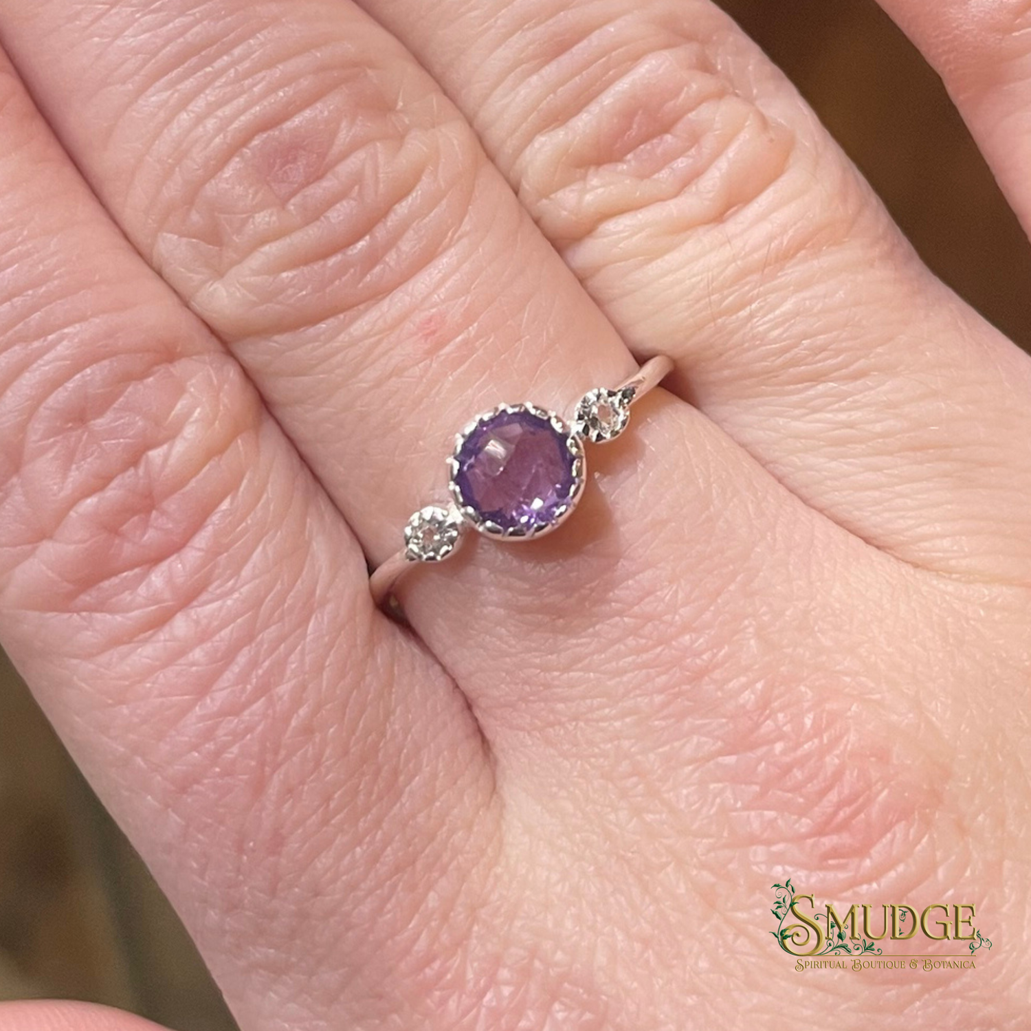 Amethyst w/ Clear Quartz Ring 925 Silver (size 7)