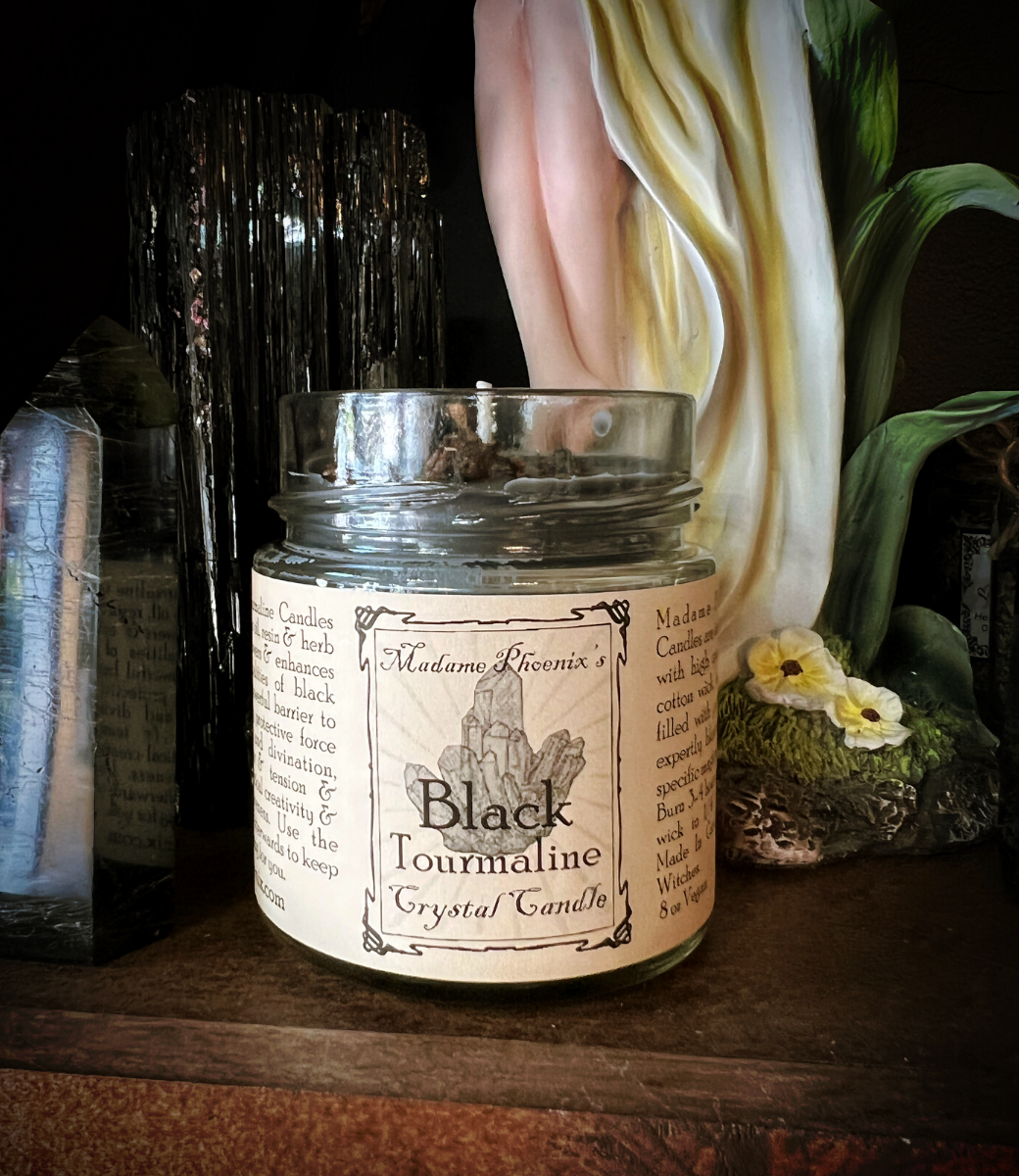 Black Tourmaline Crystal Spell Candle