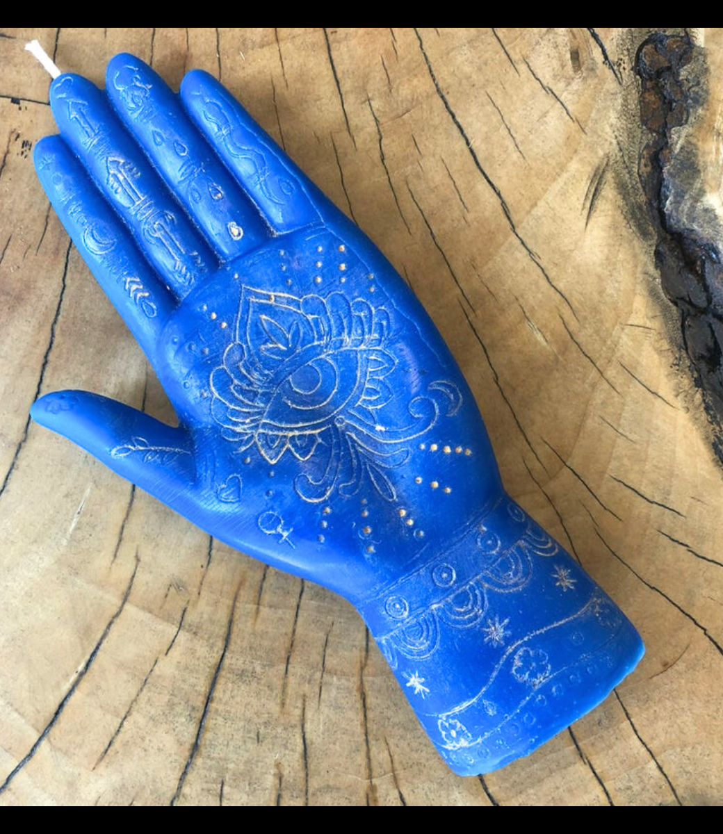 Evil Eye Hand Candle Blue