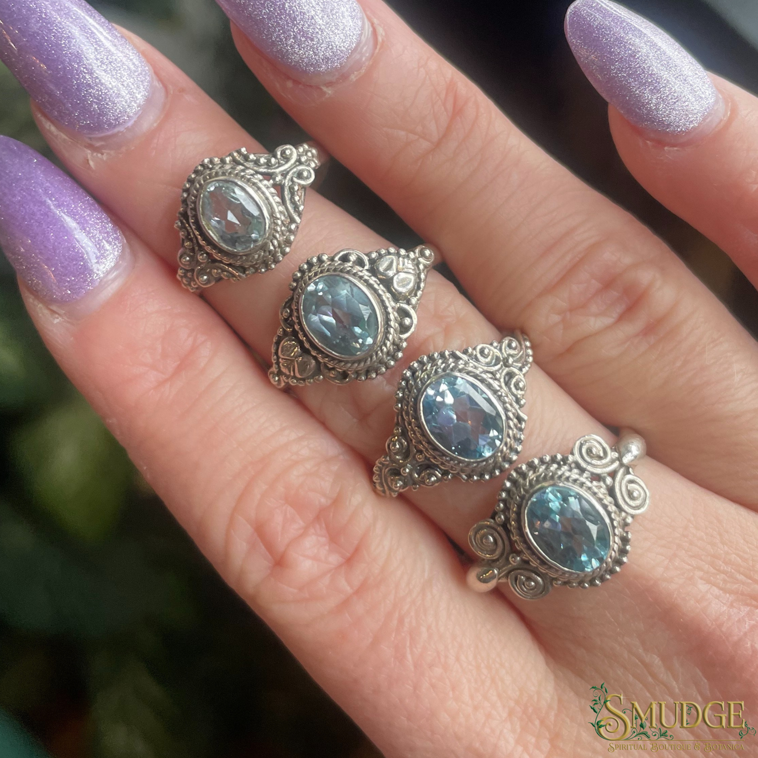 Intricate Blue Topaz 925 Silver Rings