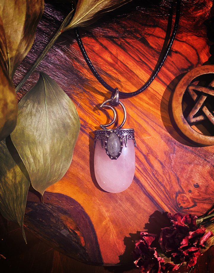 Crystal Moon Energy Necklace Rose Quartz