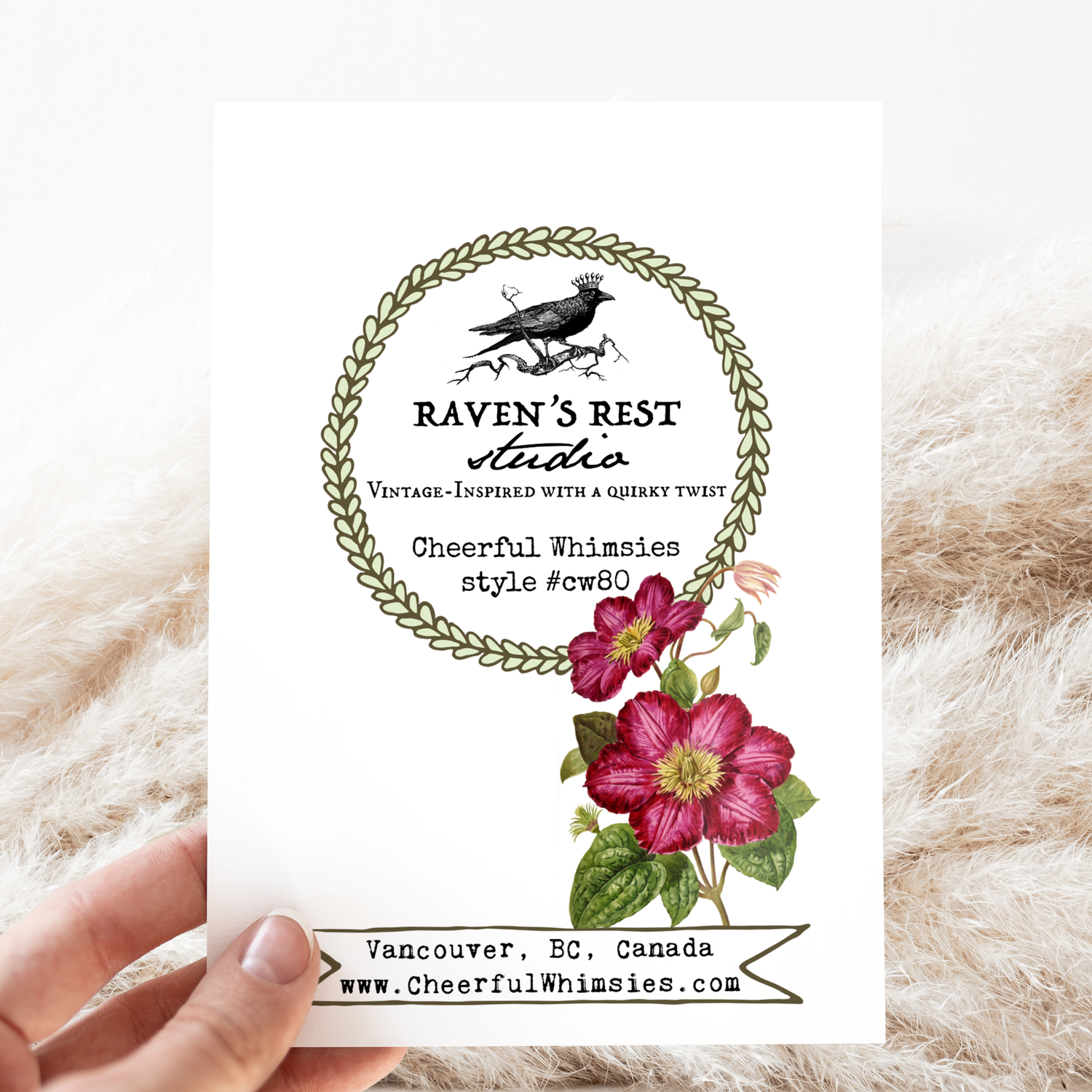 Thank You Card. Vintage Butterfly. Pink Flowers. Floral.