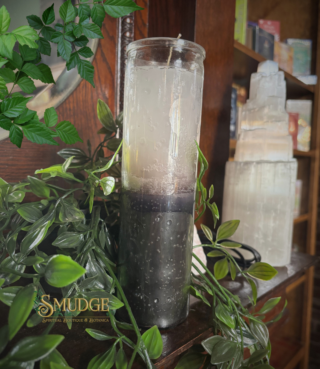 Double Action 7 day candle- white top & black bottom