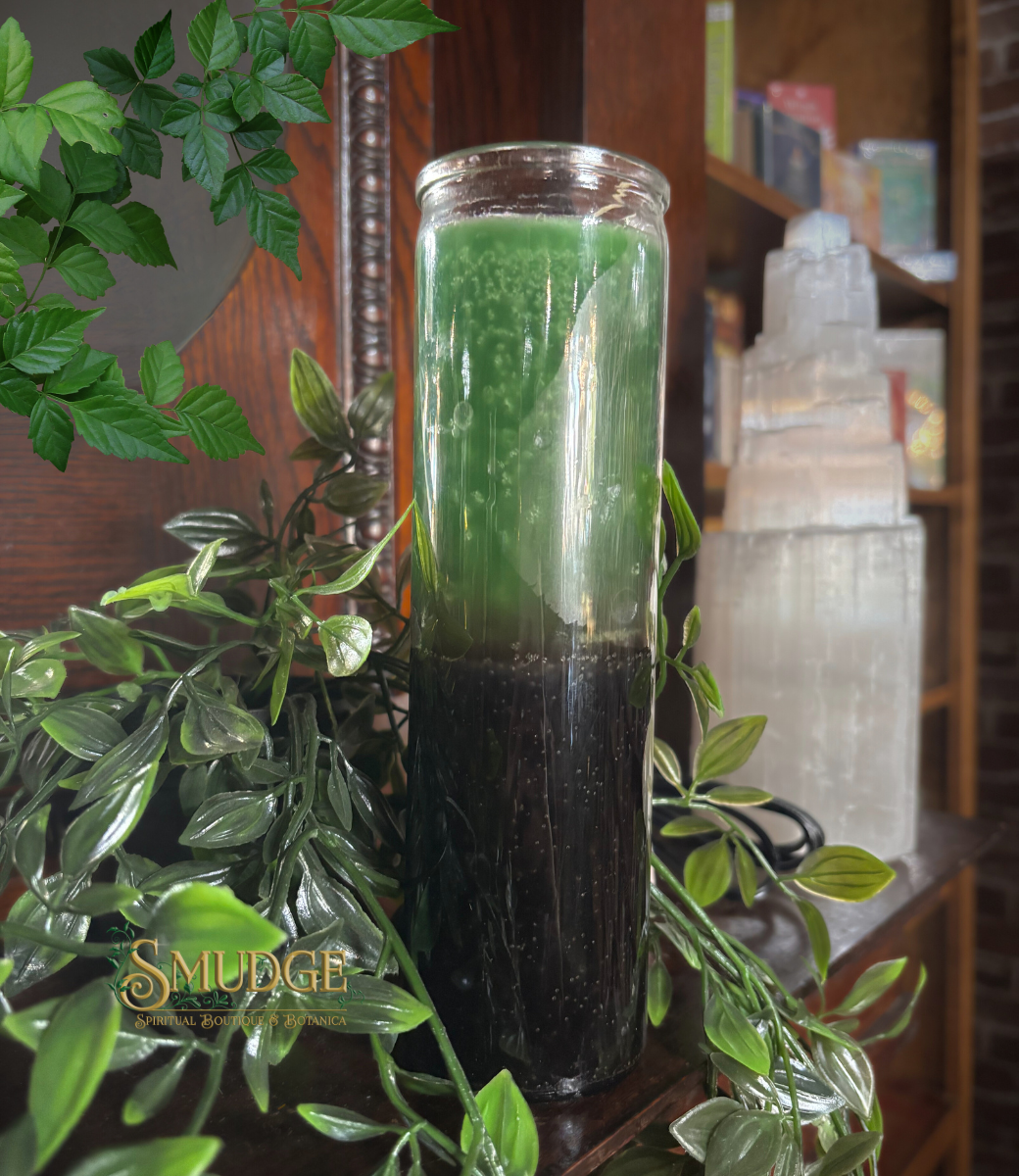 Double Action 7 day candle- green top & black bottom