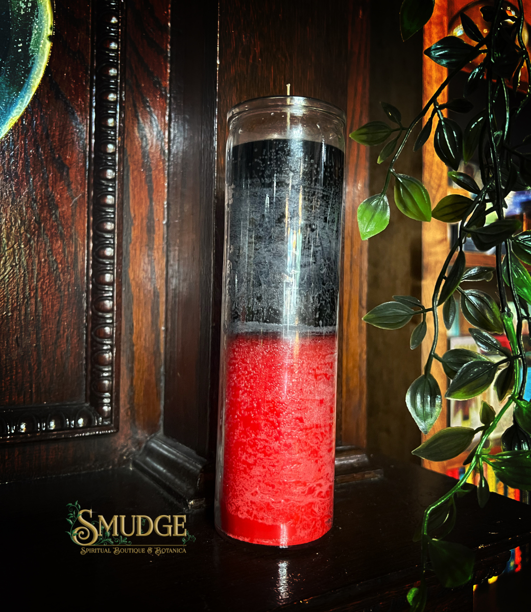 Double Action 7 day candle- black top & red bottom