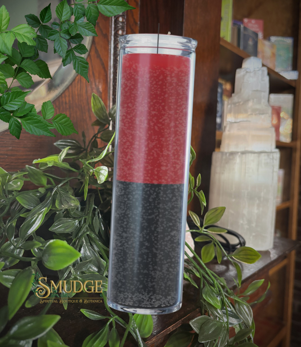 Double Action 7 day candle red top & black bottom