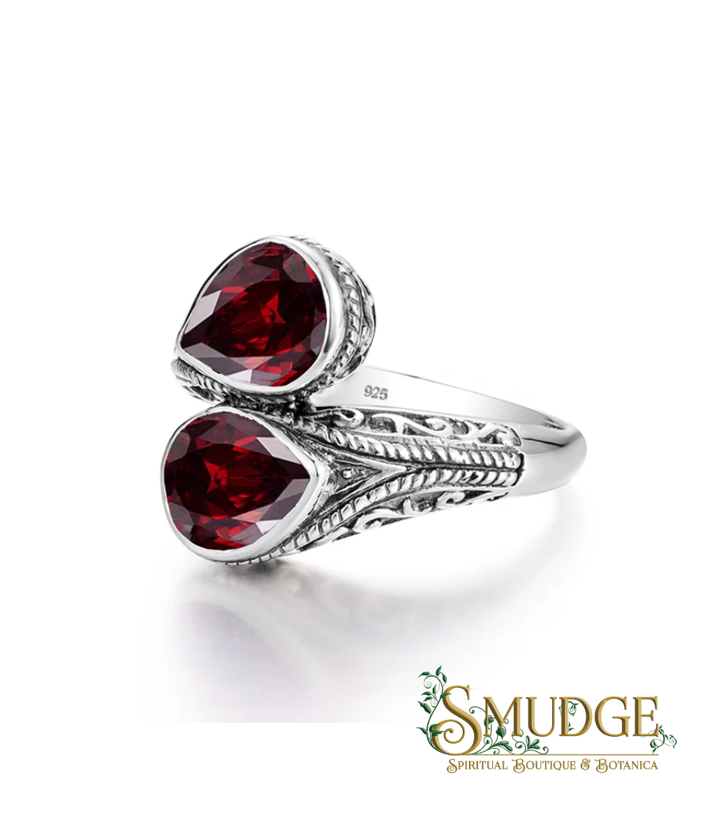 Double Garnet 925 Sterling Silver ring sz. 8
