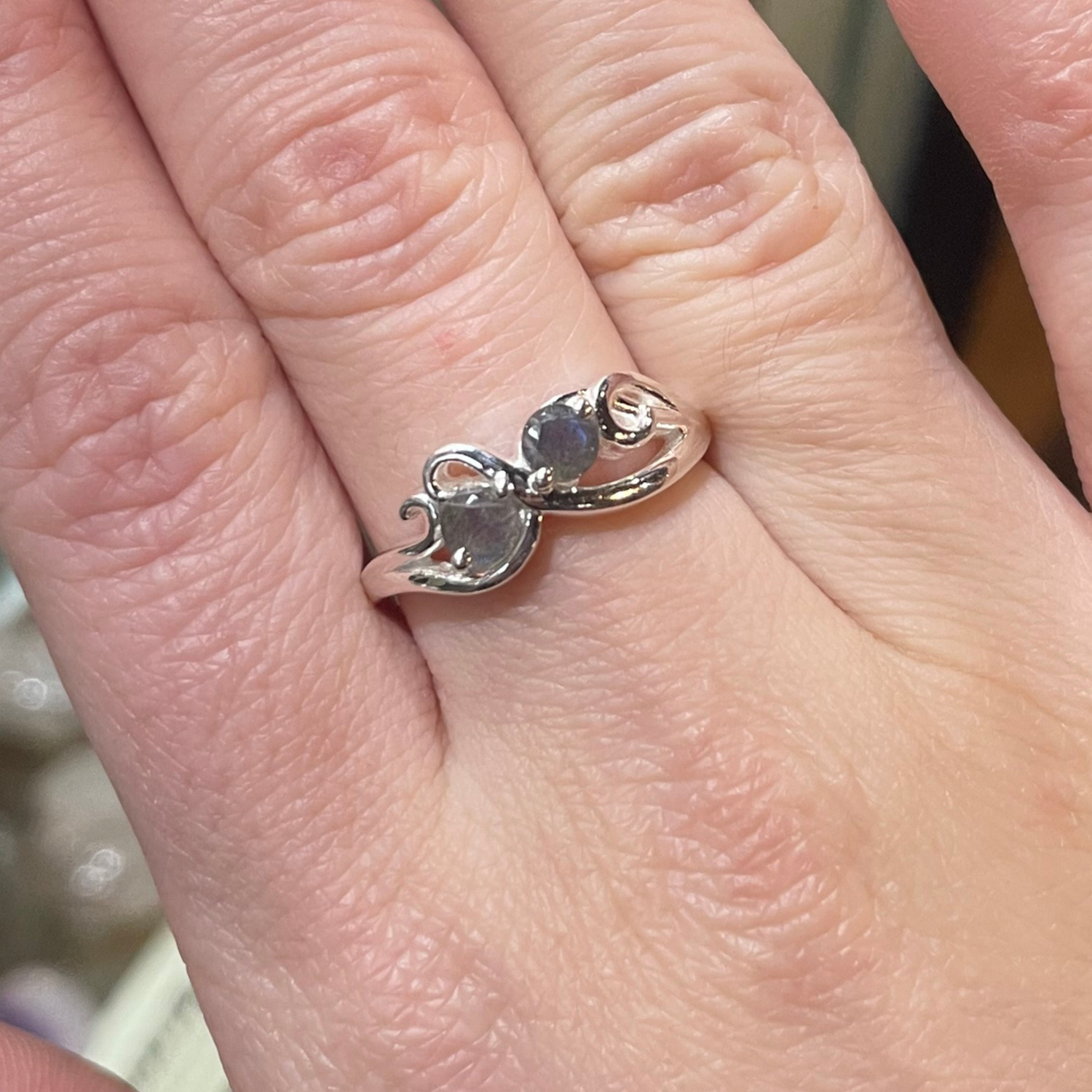 Double Labradorite Ring 925 Silver (size 8)