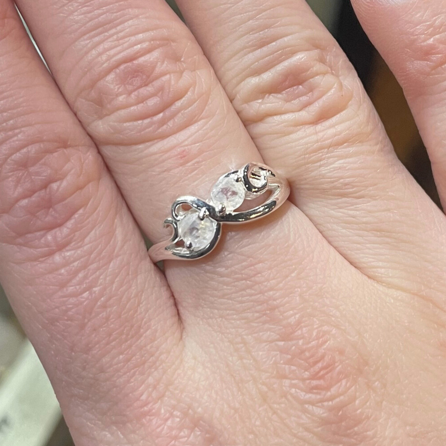 Double Moonstone Ring 925 Silver (size 6)