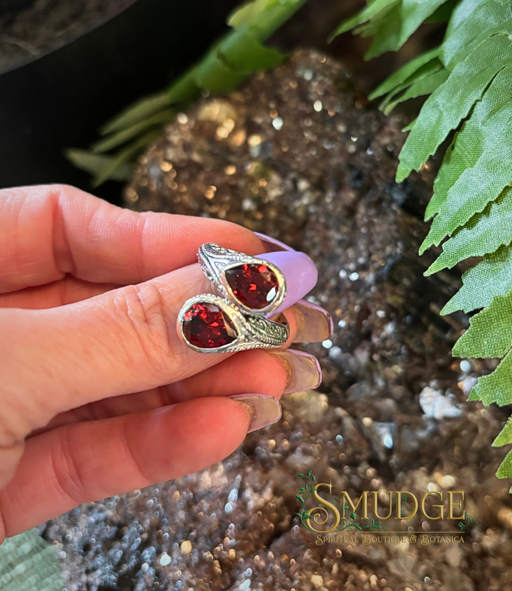 Double Garnet 925 Sterling Silver ring sz. 8