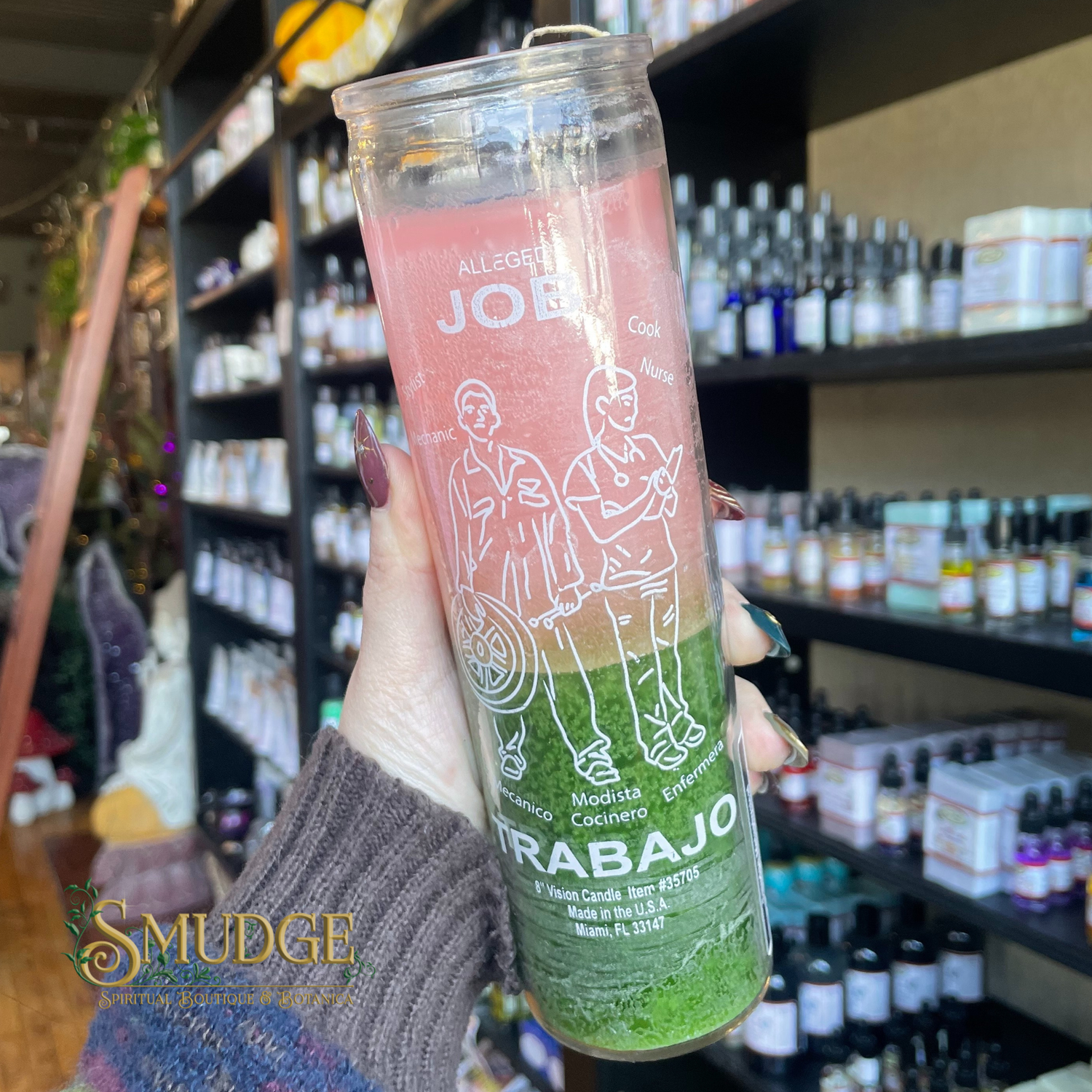 Alleged Job Pink & Green 7 Day Candle