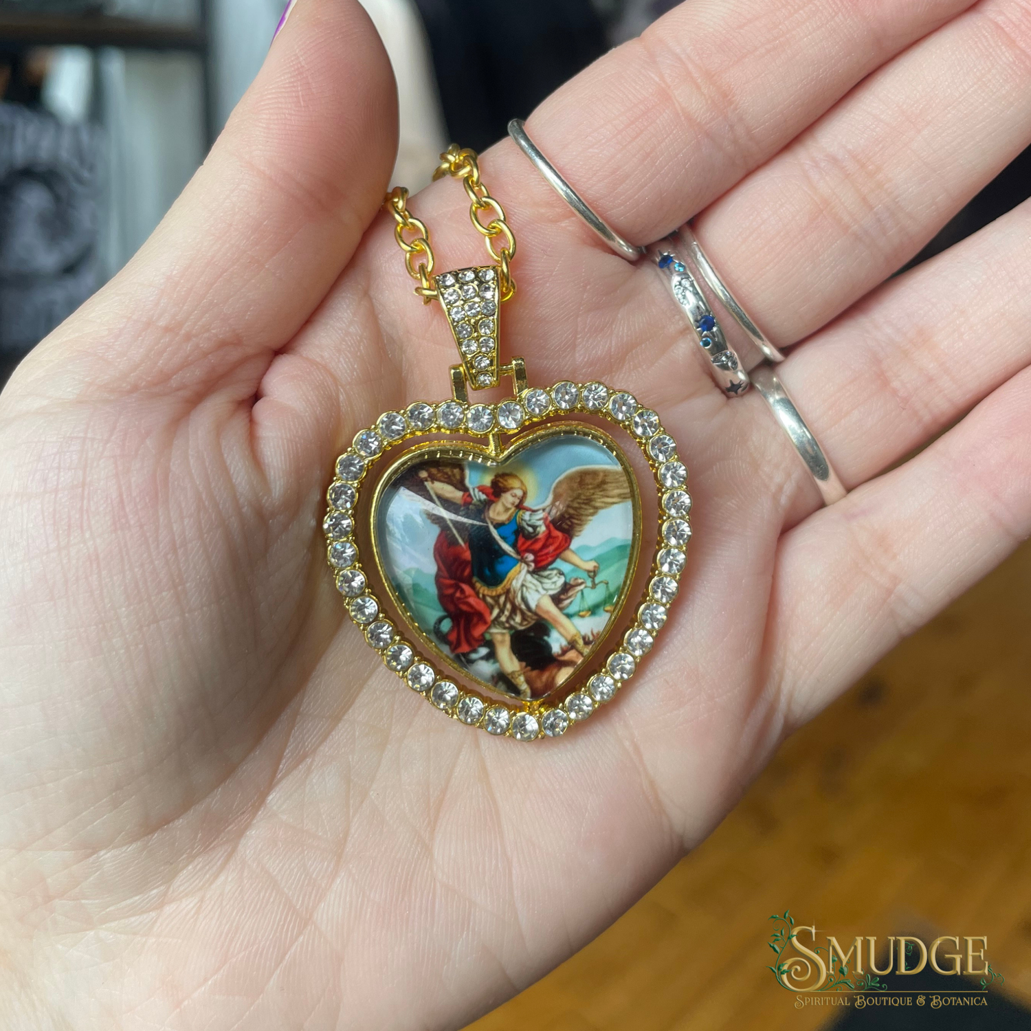 St. Michael Heart-Shaped Spinning Necklace
