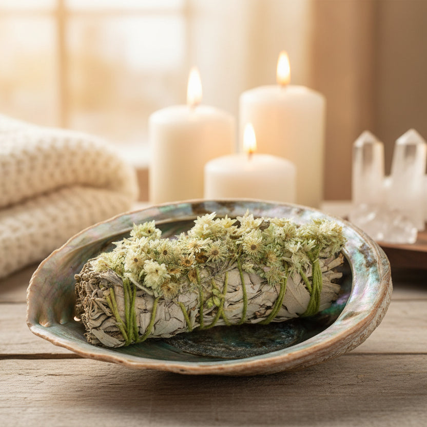 Bundles of sage with green leaves on a light background
