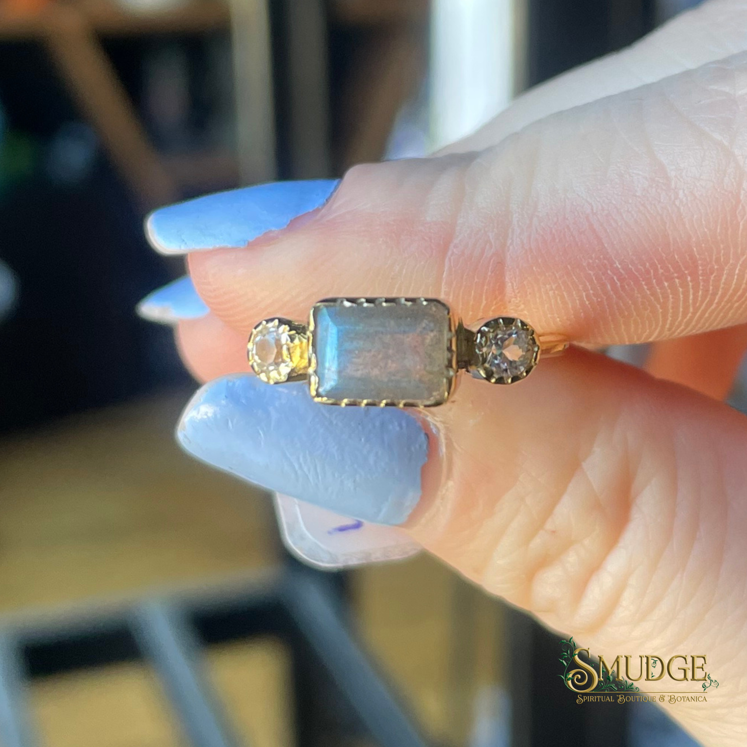 Square Labradorite Ring (Gold) Size 5