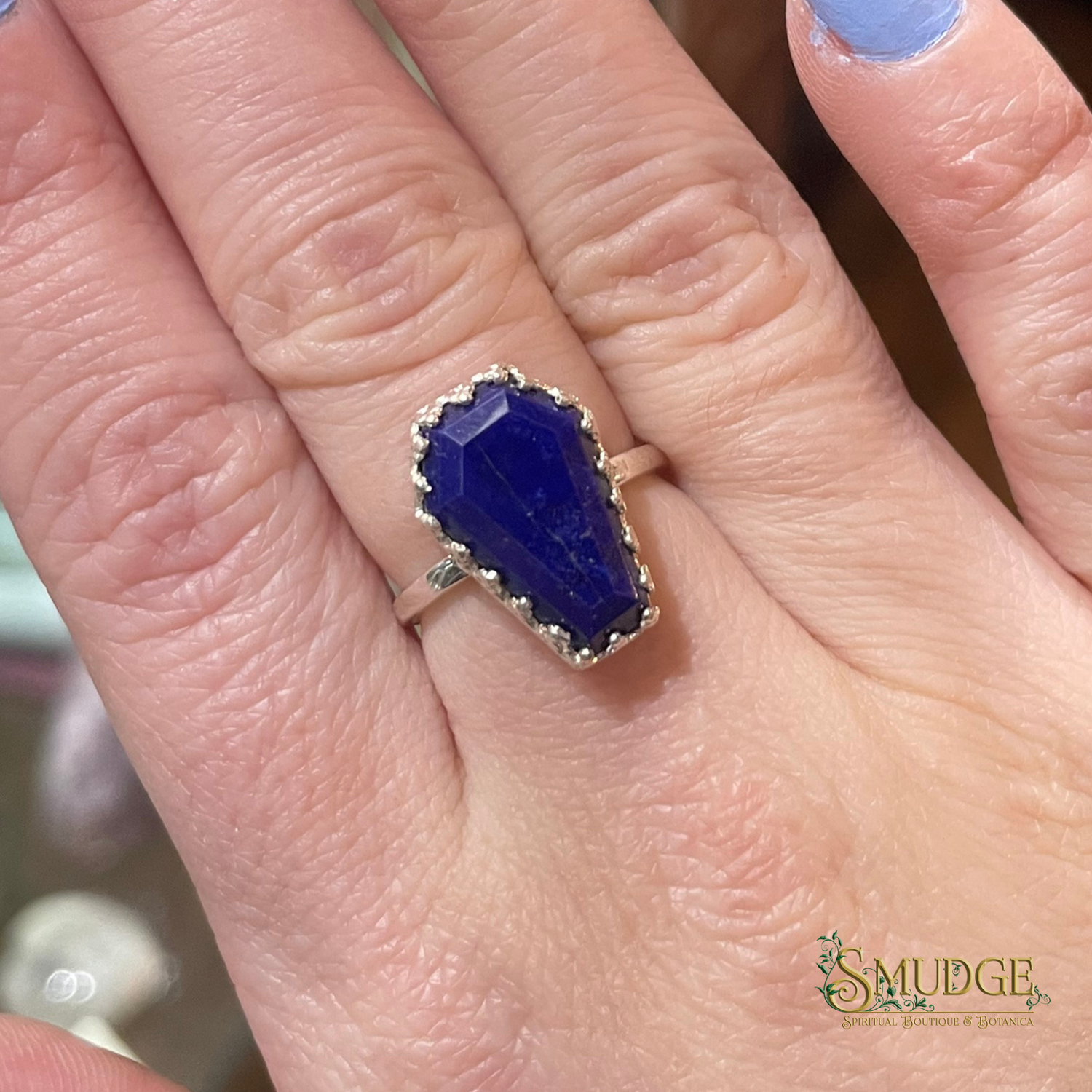 Lapis Lazuli Coffin Ring 925 Silver (size 6)