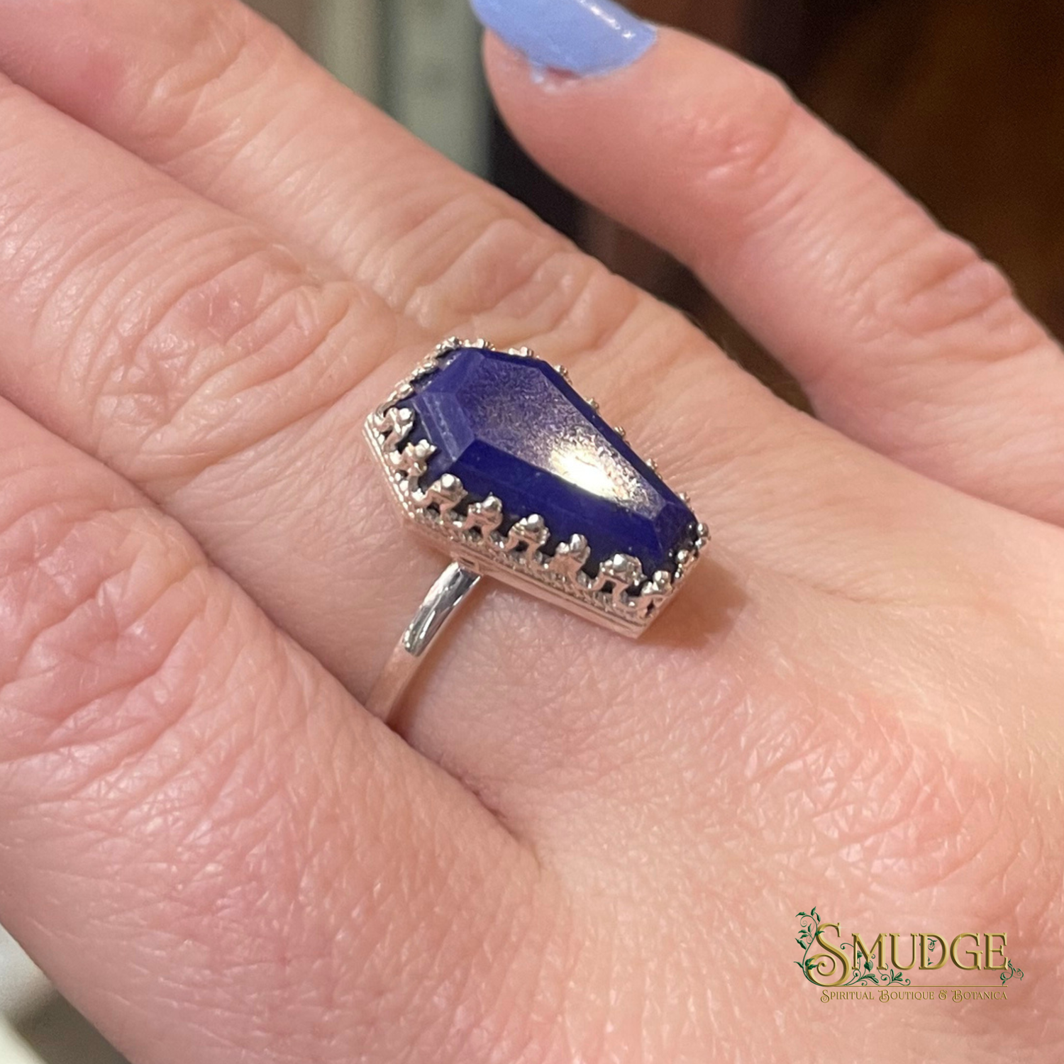 Lapis Lazuli Coffin Ring 925 Silver (size 6)