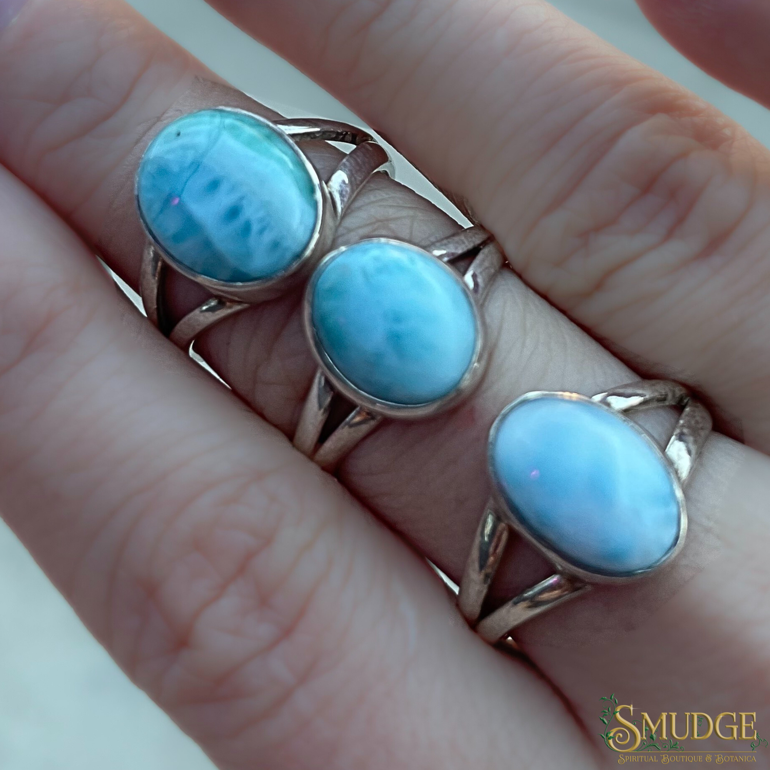 Larimar Oval 925 Silver Ring (Size 8)
