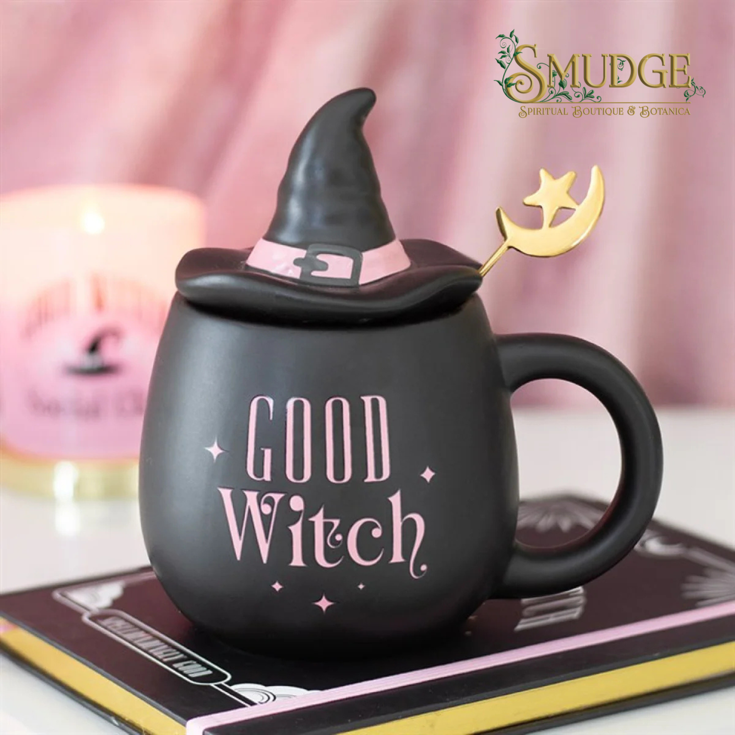 Pink Good Witch Lidded Ceramic Mug