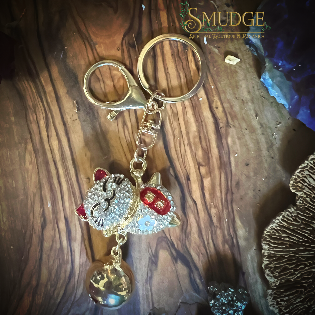 silver rhinestone cat keychain 