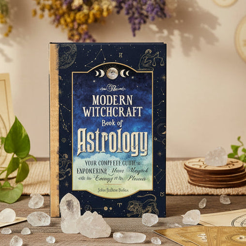 Book titled 'Modern Witchcraft Book of Astrology' on a gradient background