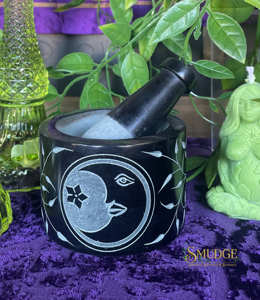 Moon Mortar & Pestle Black Soapstone