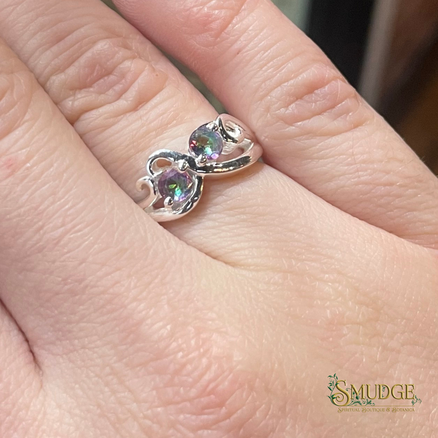 Duo Mystic Topaz Ring 925 Silver (size 5)