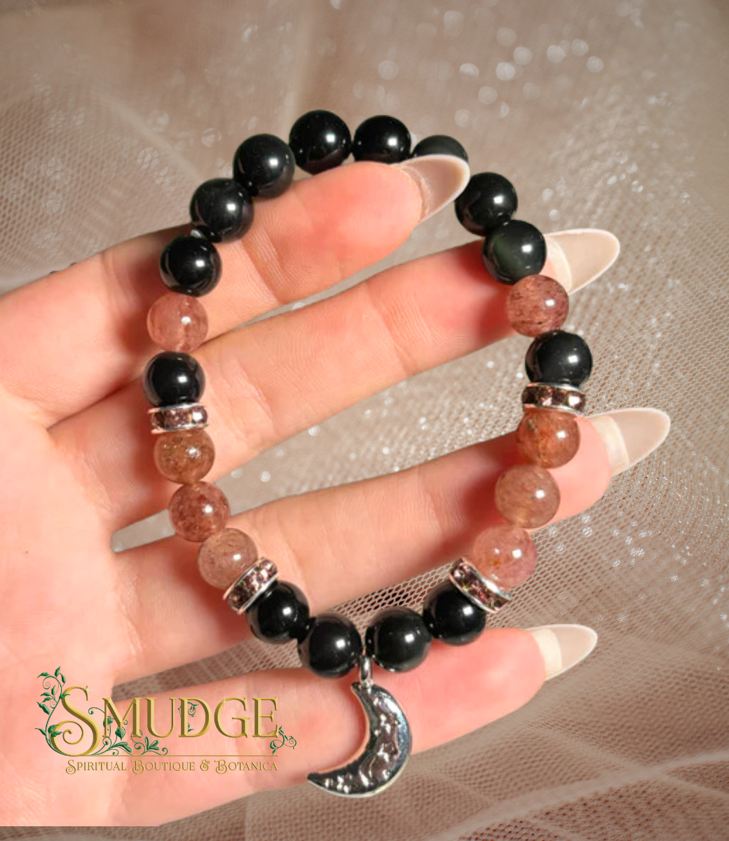 Rainbow Obsidian & Strawberry Quartz Bracelet
