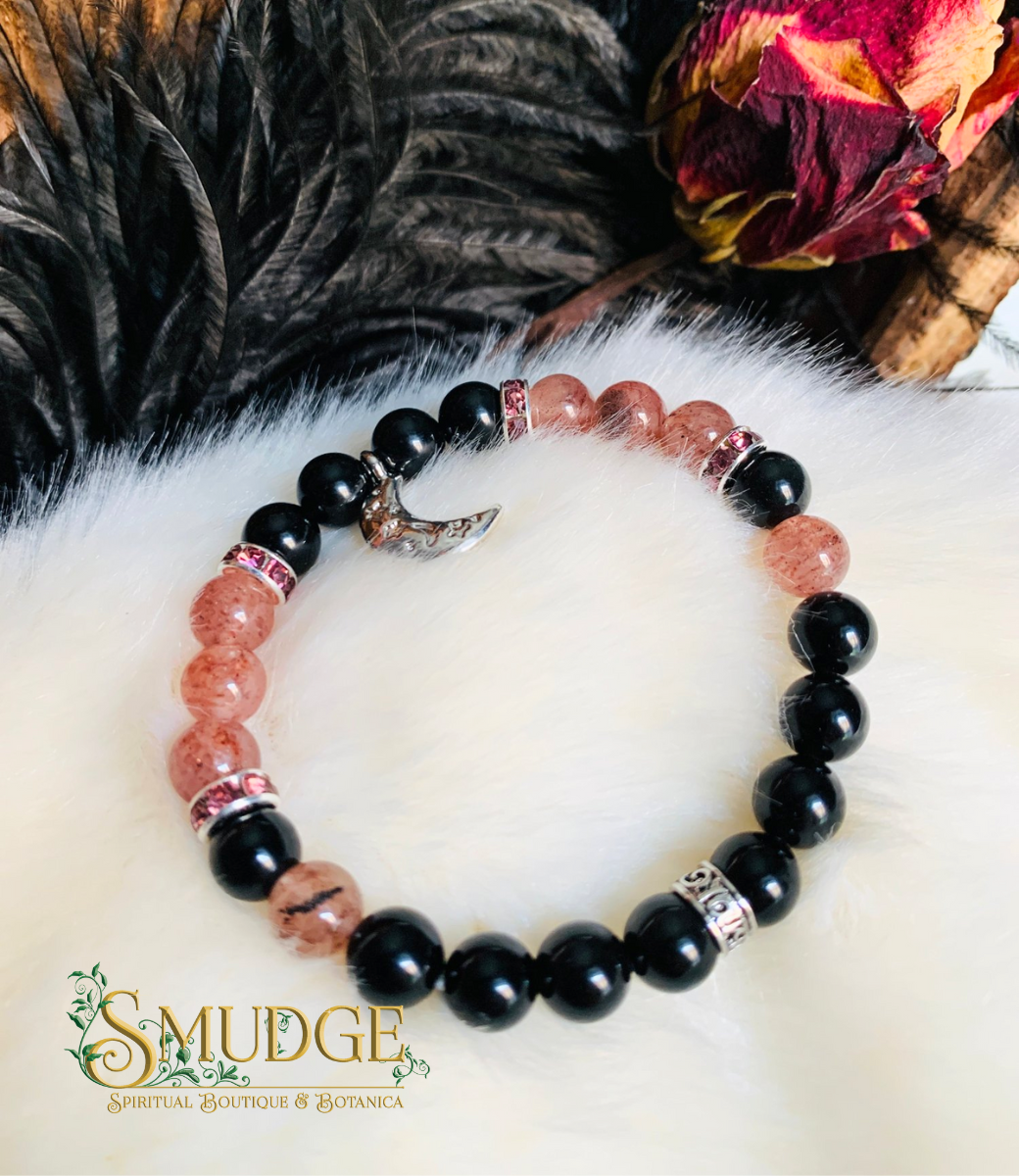 Rainbow Obsidian & Strawberry Quartz Bracelet