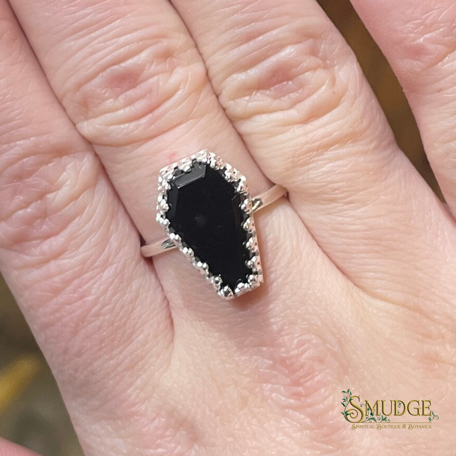 Obsidian Coffin Ring 925 Silver (size 8)