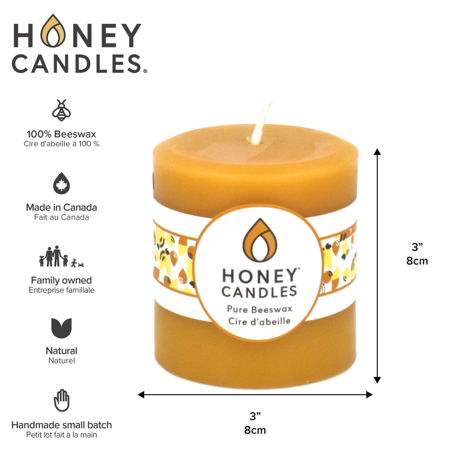 Natural Beeswax 3" Pillar Candle